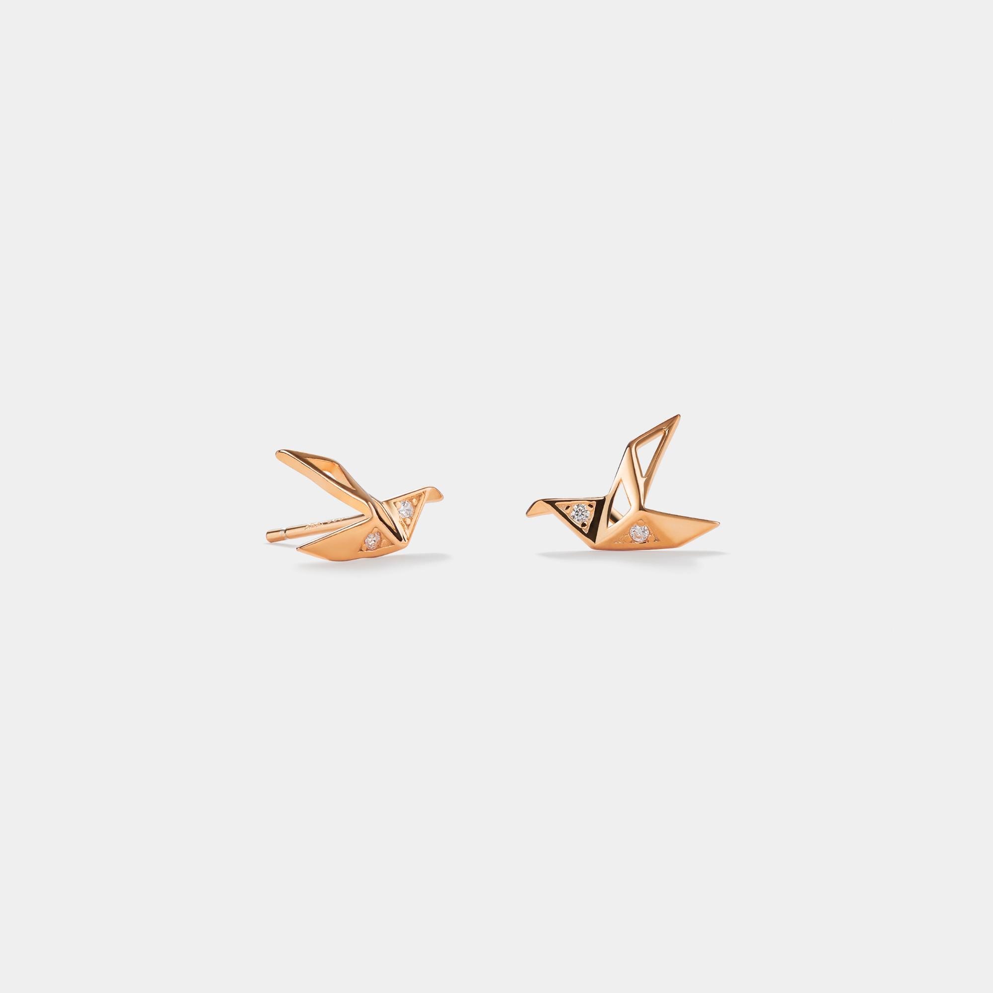 Origami Crane Stud Earrings for Women