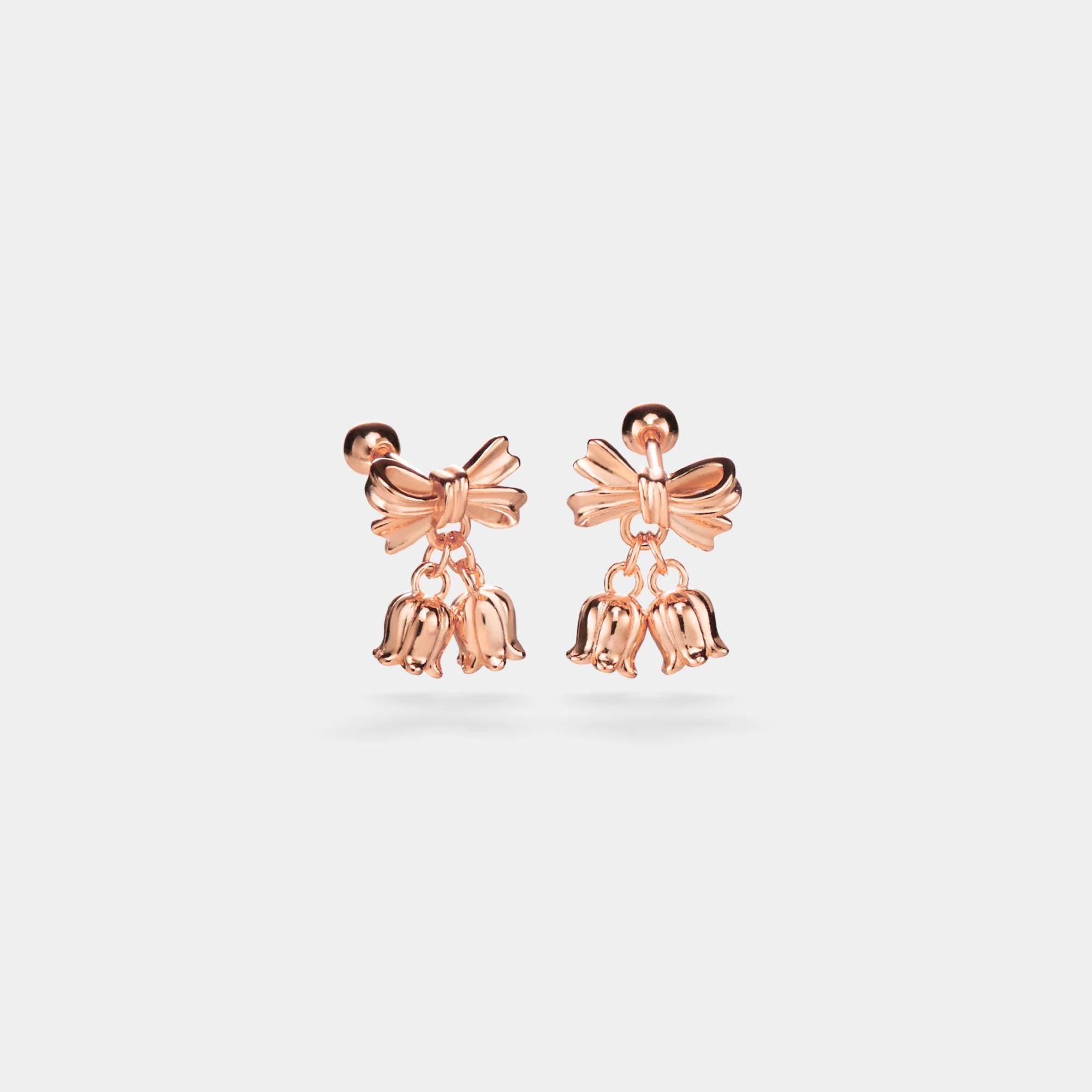 Bow Bell Flower Drop Earrings for Women
