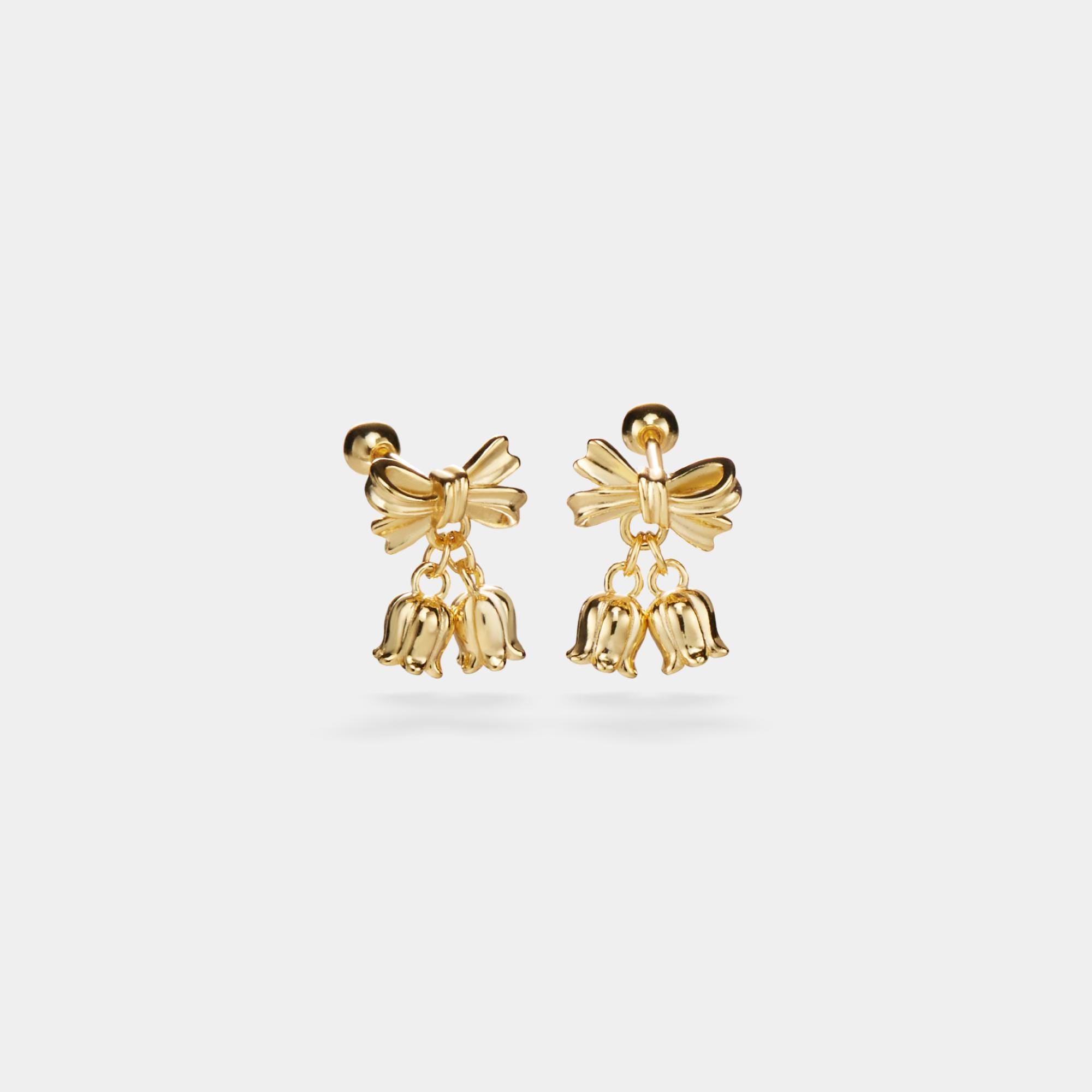 Bow Bell Flower Drop Earrings for Women - Image 2